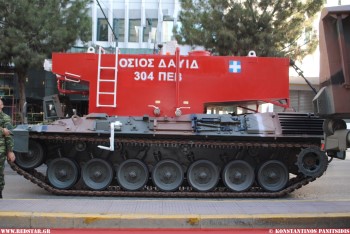 The fire-fighting tank was developed on the chassis of the German-made Leopard 1A5 tank © Konstantinos Panitsidis